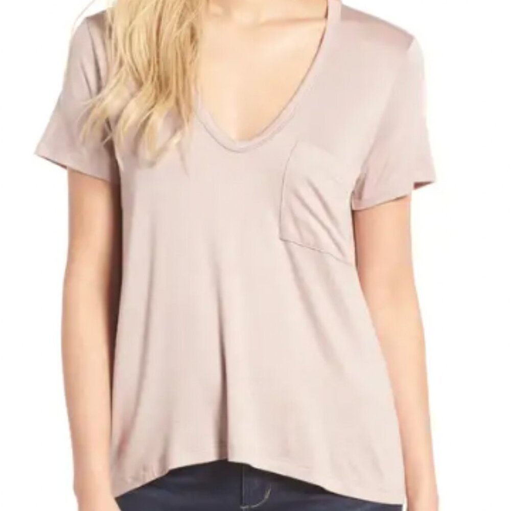 Lush All in Favor Deep V Neck Tee in Etherea Taupe